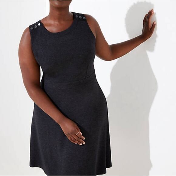 NEW LOFT Plus gray knit knee length dress shoulder buttons plus size 26 party - Picture 1 of 12